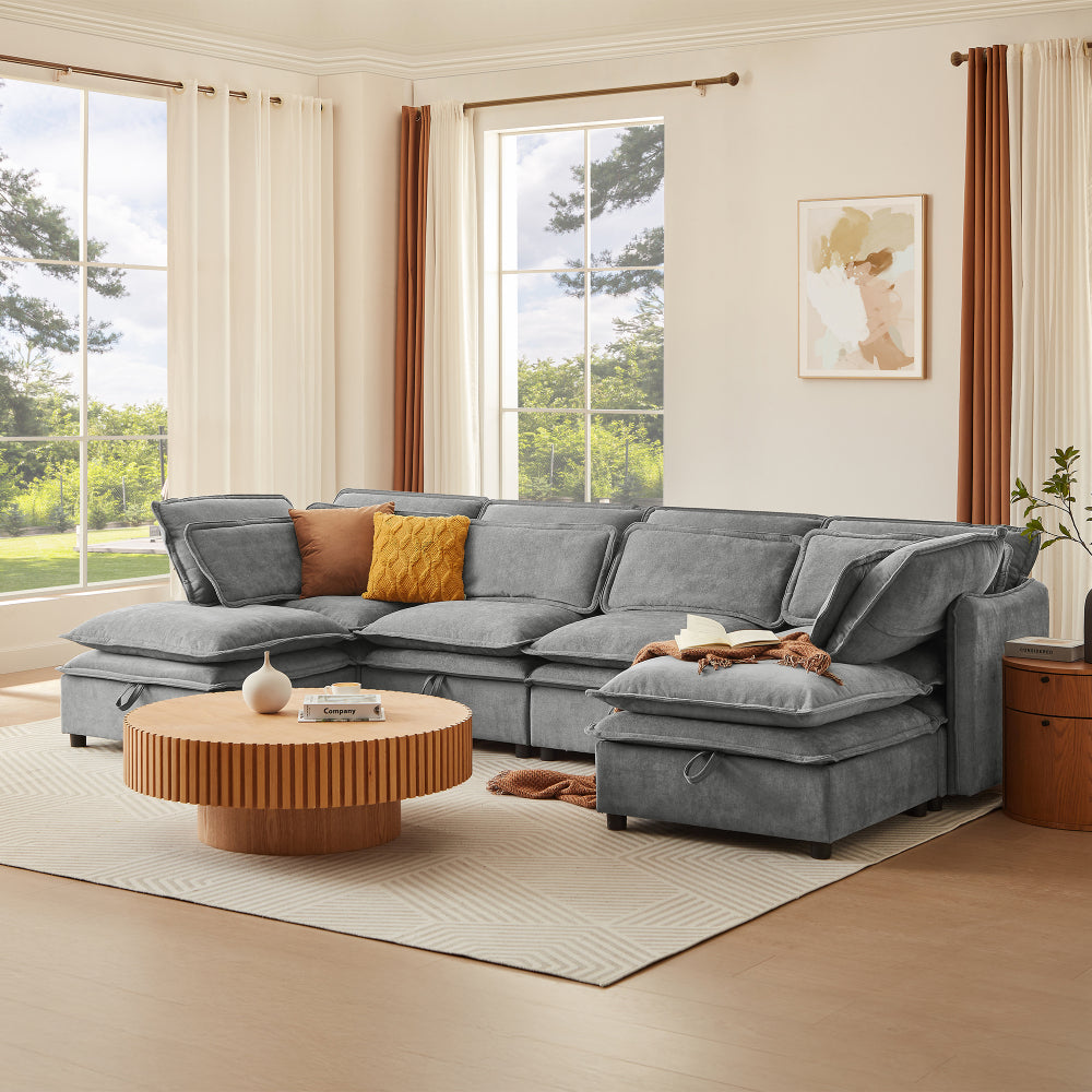 124" Modular Sectional Sofa - U Shaped Couch with Storage - Double Layer Cushion Couches for Living Room & Bedroom & Gaming Room
