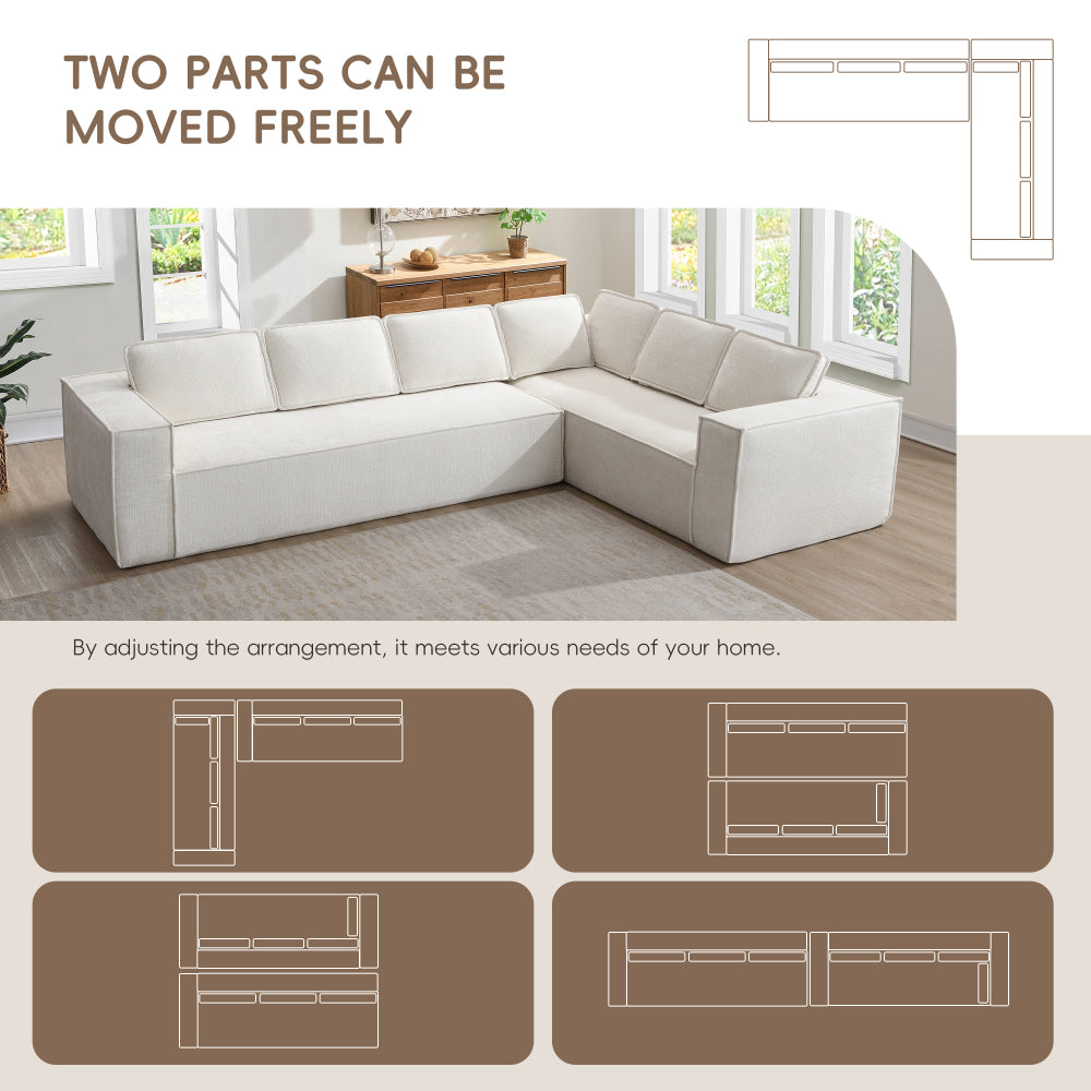 129.5" Modular Sectional Sofa - L-Shaped 6 Seat Wrinkle-Resistant Chenille Couch - 2PC Free Combination Cloud Couches for Living Room & Home Office