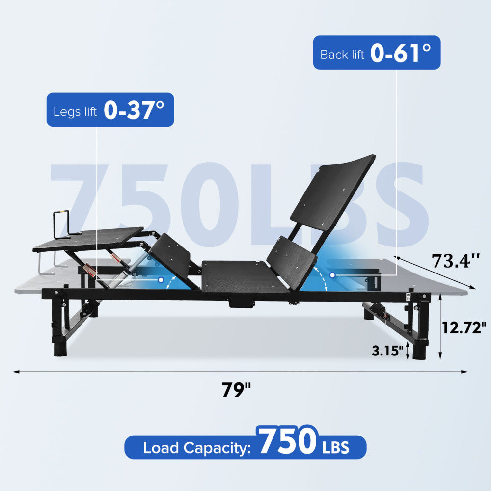 Zero Gravity Adjustable Bed Base Frame - Head & Foot Incline Quiet Motor