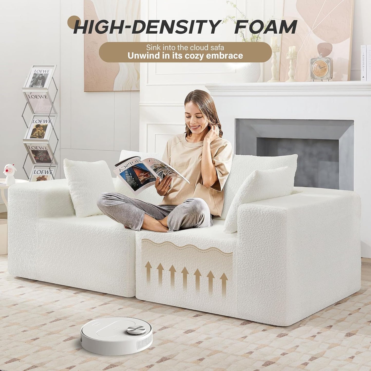 103" Modular Sectional Sofa - L Shaped Cloud Couch - Upholstered Couches for Living Room & Bedroom & Game Room