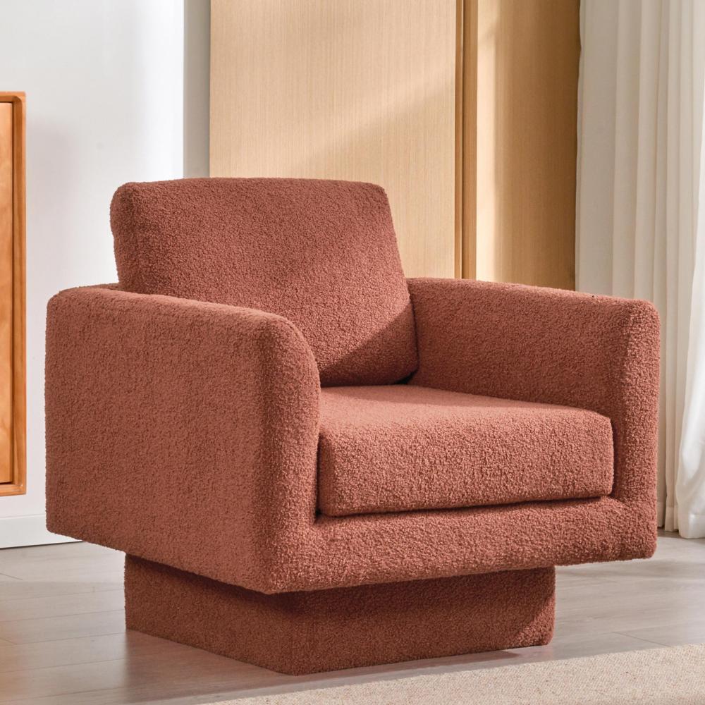 30" Swivel Accent Chair - Teddy Sherpa Armchair - Thick Padded Single Lounge Sofa - Upholstered Comfy Barrel Chair - Reading Club Chair for Living Room & Bedroom