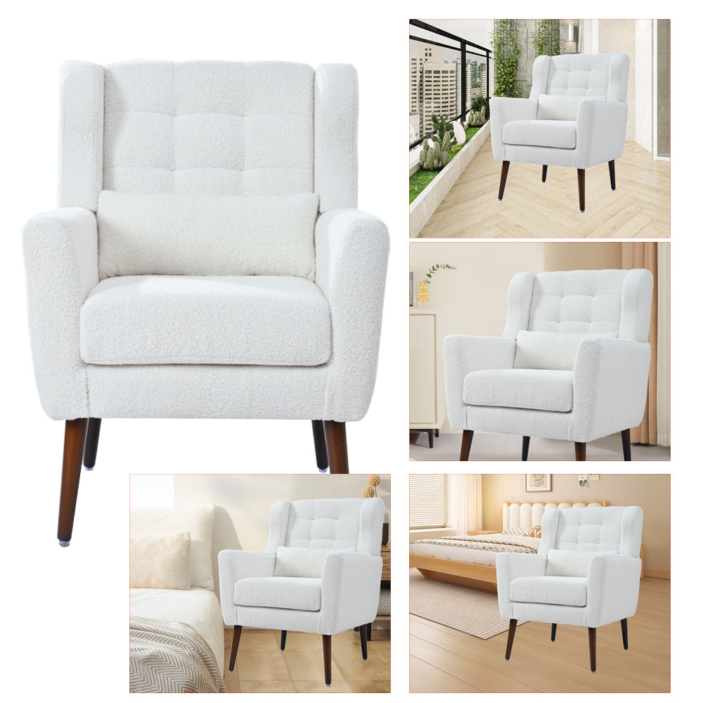 Modern Accent Chair - Teddy Fabric Comfy Reading Chairs - Mid Century Arm Chair - Lounge Armchair for Living Room & Bedroom & Guest Room