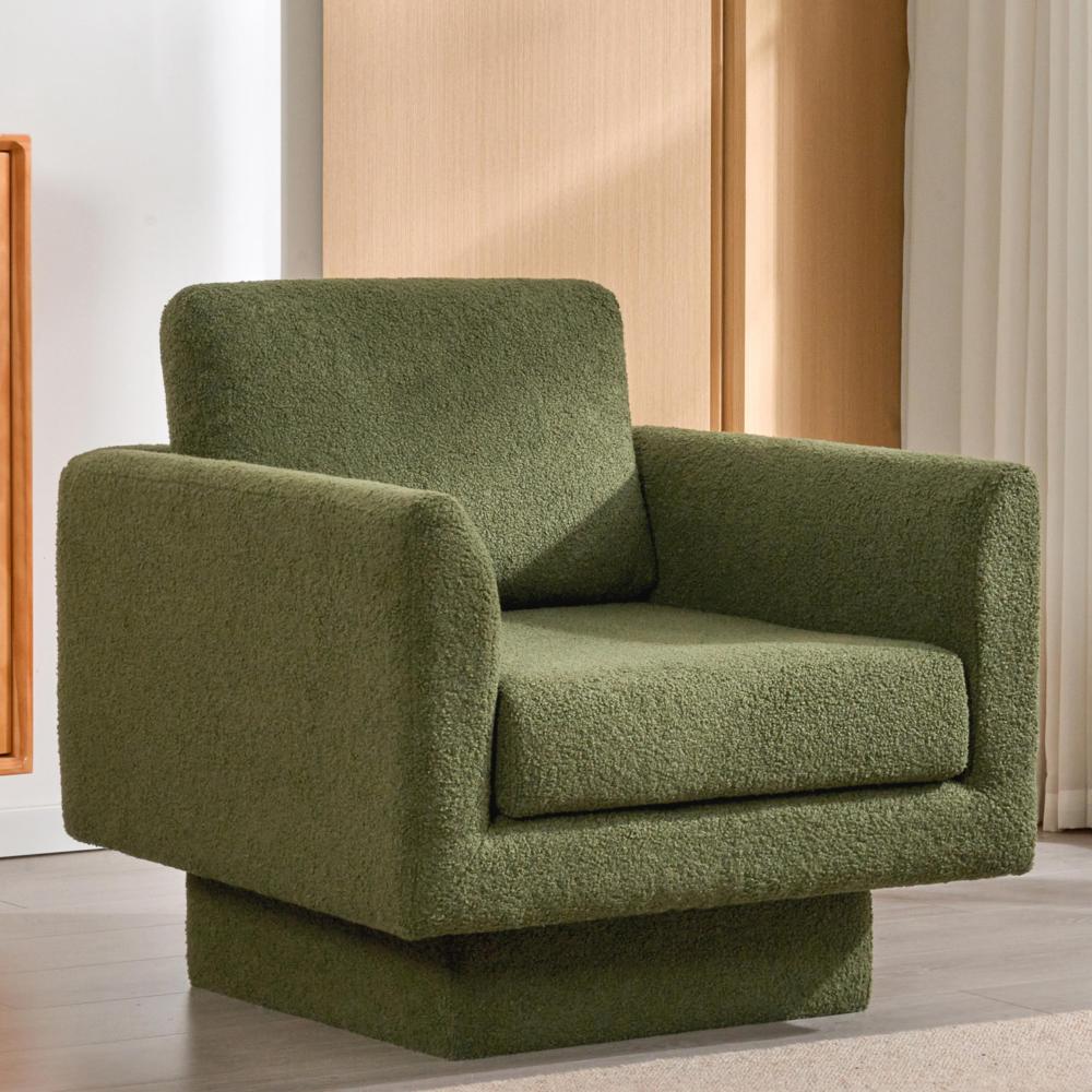 30" Swivel Accent Chair - Teddy Sherpa Armchair - Thick Padded Single Lounge Sofa - Upholstered Comfy Barrel Chair - Reading Club Chair for Living Room & Bedroom