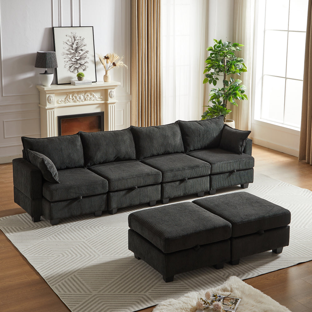 113'' Modular Sectional Corduroy Sofa - U Shaped Couch with Storage - Sectional Sleepr Couches for Living Room & Bedroom & Gaming Room