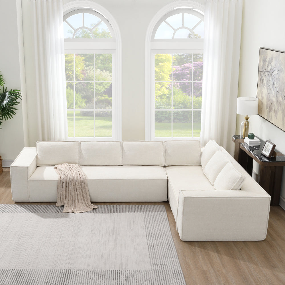 129.5" Modular Sectional Sofa - L-Shaped 6 Seat Wrinkle-Resistant Chenille Couch - 2PC Free Combination Cloud Couches for Living Room & Home Office