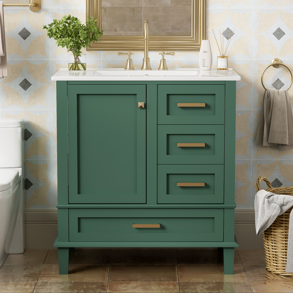 30" Bathroom Vanity Cabinet with Sink Combo Set - Bathroom Storage with Soft Closing Doors and 3 Drawers - Solid Wood Frame for Bathroom