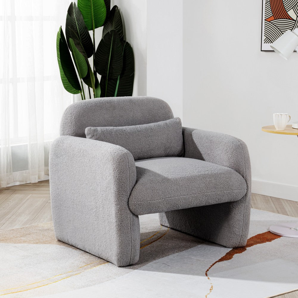 30" Teddy Fleece Single Sofa Arm Chair with Pillow - Stylish Accent Chair for Living Room & Bedroom & Gaming Room