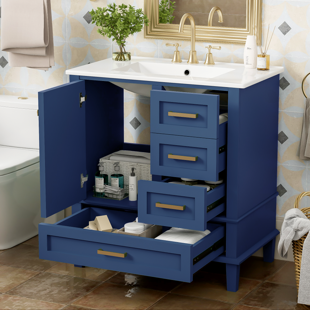 30" Bathroom Vanity Cabinet with Sink Combo Set - Bathroom Storage with Soft Closing Doors and 3 Drawers - Solid Wood Frame for Bathroom