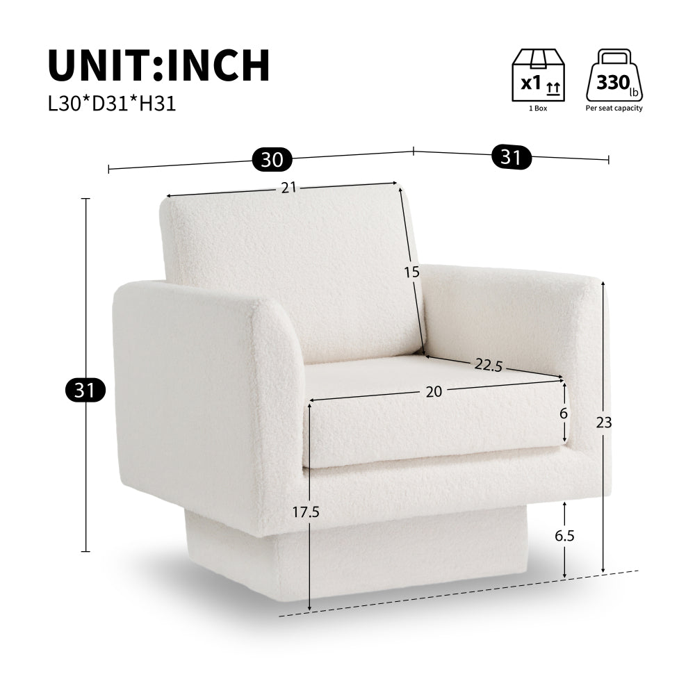 30" Swivel Accent Chair - Teddy Sherpa Armchair - Thick Padded Single Lounge Sofa - Upholstered Comfy Barrel Chair - Reading Club Chair for Living Room & Bedroom