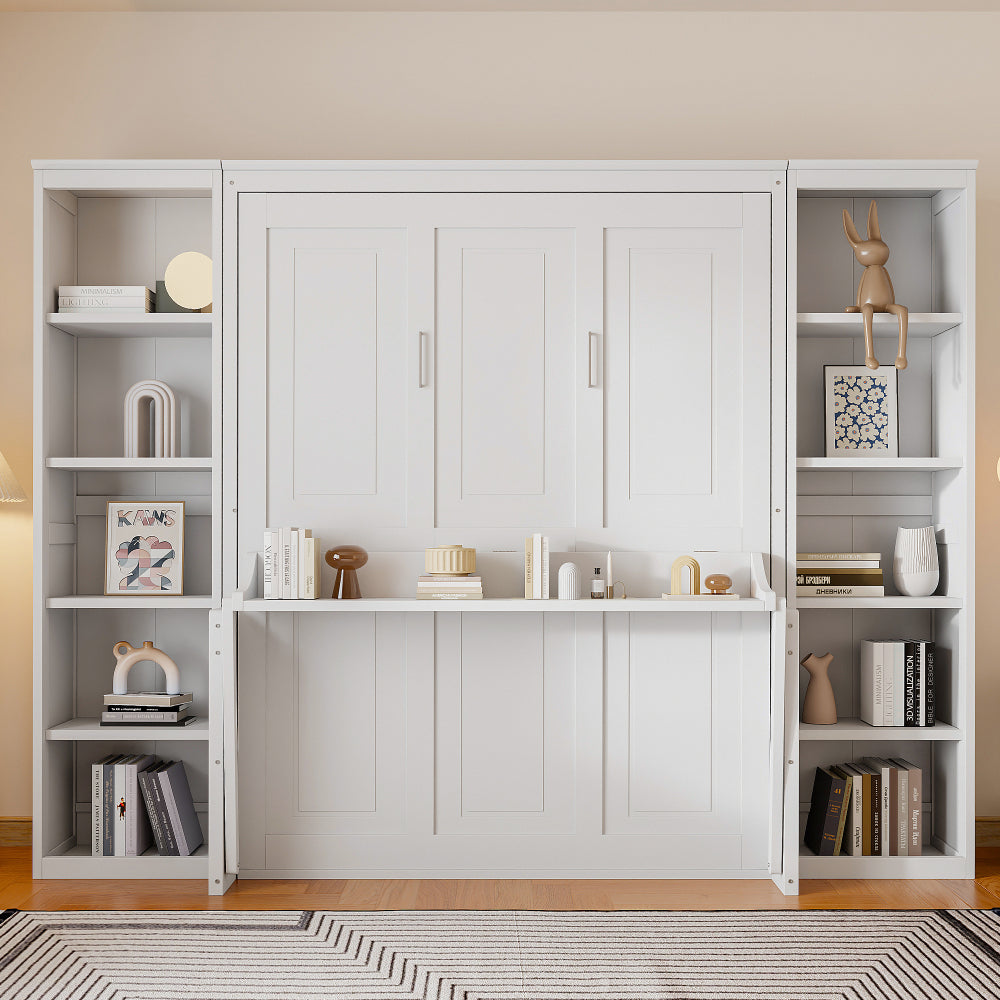 Queen Size Murphy Bed with Shelf/Storage - Solid Wood Bed Frame for Home Office & Studio & Guest Room & Bedroom