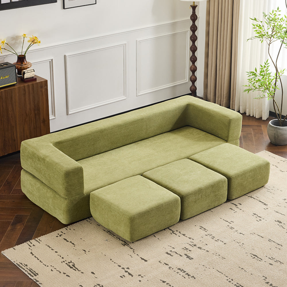 79" Modular Sectional Sofa - Boneless Convertible Ottomans Foam Sleeper Couch, Space-Saving Chenille Floor Couches for Studio Apartments & Home Offices