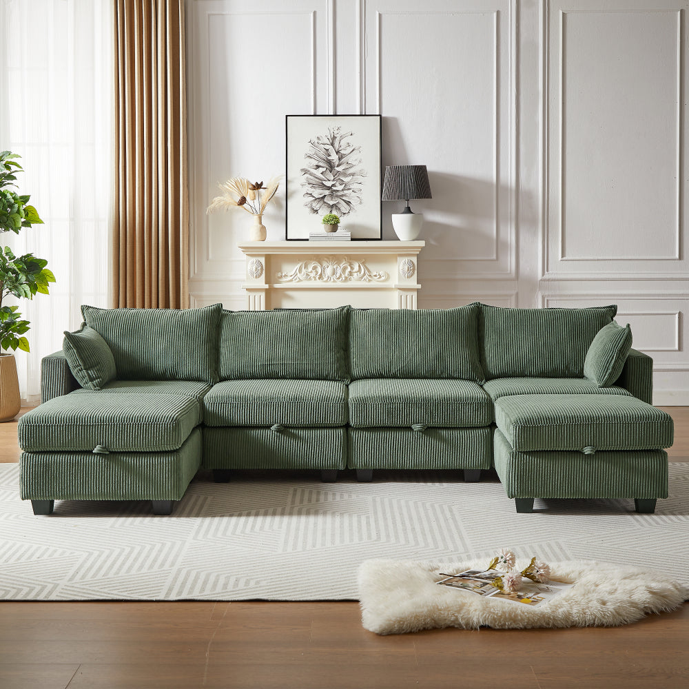 113'' Modular Sectional Corduroy Sofa - U Shaped Couch with Storage - Sectional Sleepr Couches for Living Room & Bedroom & Gaming Room