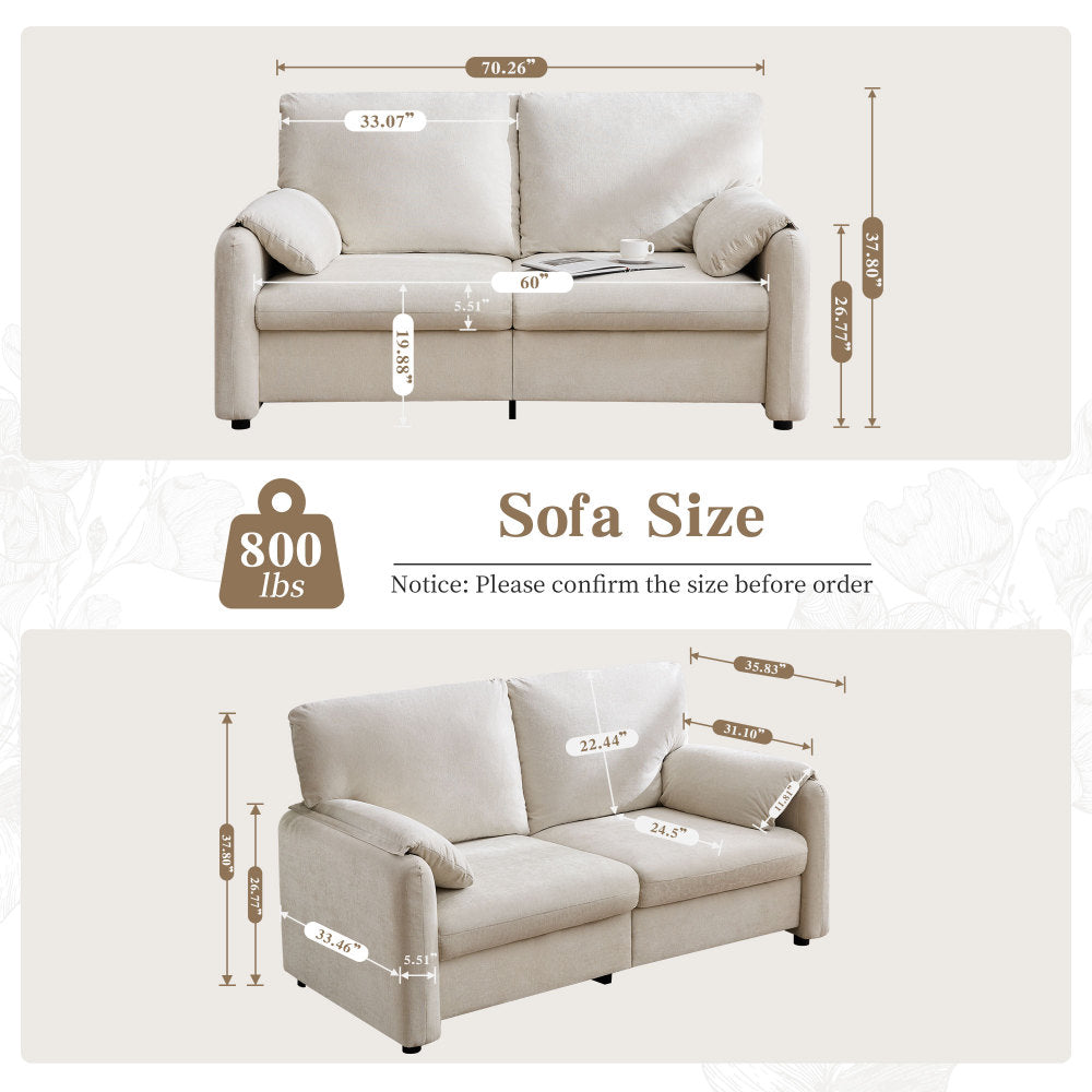 60" Love Seat Sofa - Modern Design Couch for Small Space - Upholstered Couches for Living Room & Bedroom & Gaming Room