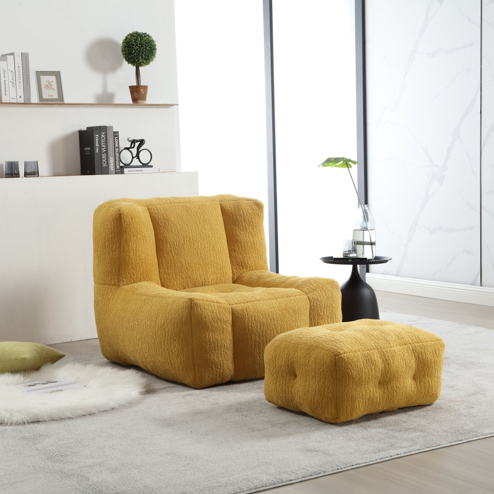 Bean Bag Accent Chair with Ottoman Set - Lazy Sofa with Memory Foam - Single Beanbag for Living Room & Bedroom & Gaming Room & Dorms