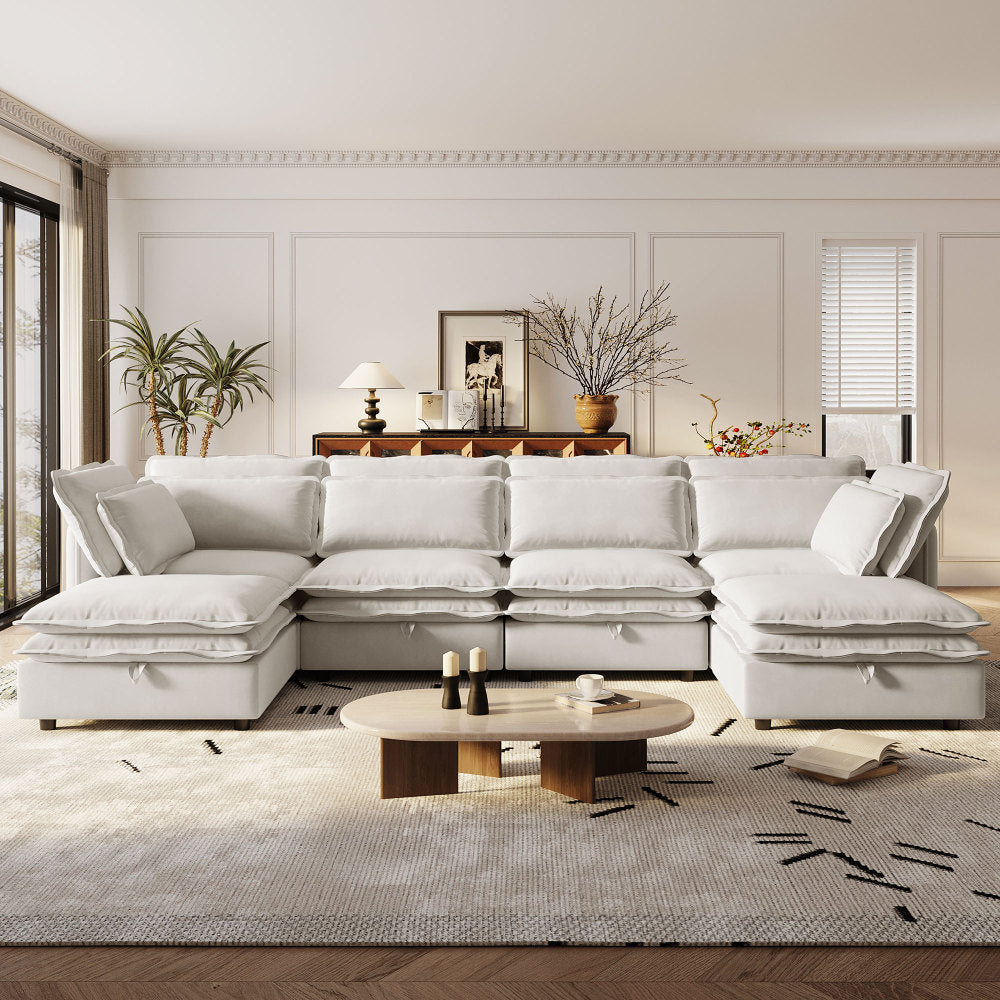 124" Modular Sectional Sofa - U Shaped Couch with Storage - Double Layer Cushion Couches for Living Room & Bedroom & Gaming Room