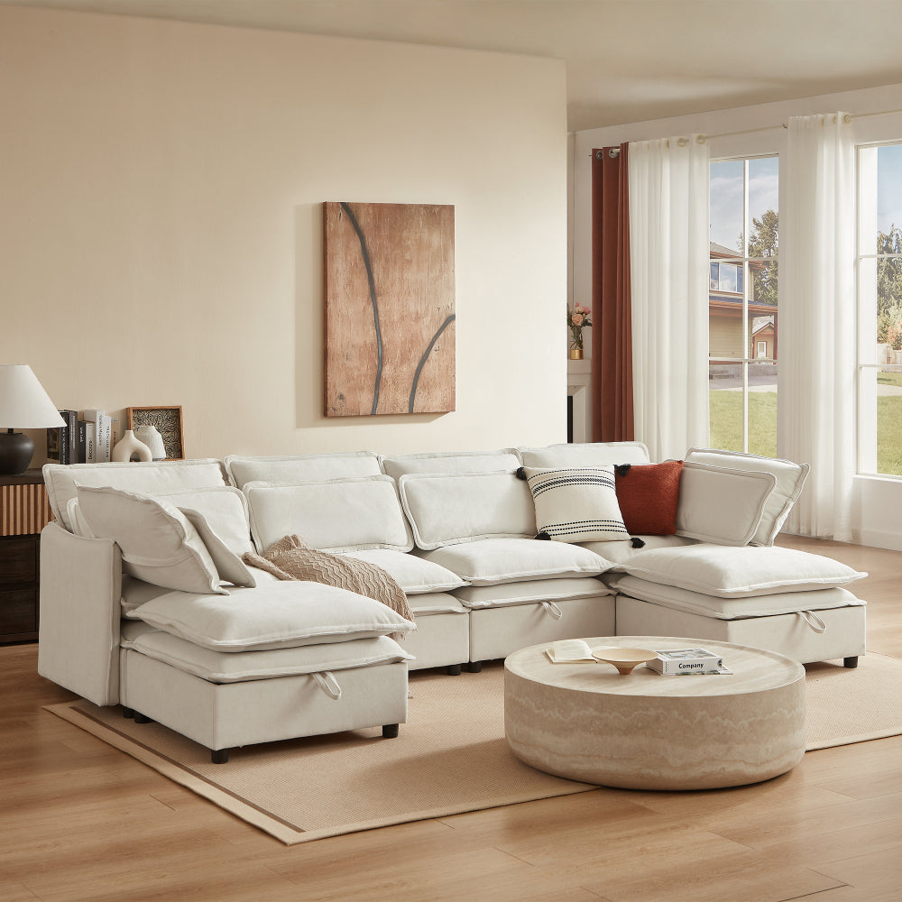 124" Modular Sectional Sofa - U Shaped Couch with Storage - Double Layer Cushion Couches for Living Room & Bedroom & Gaming Room
