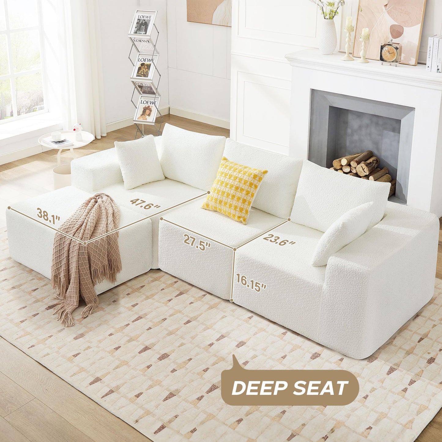 103" Modular Sectional Sofa - L Shaped Cloud Couch - Upholstered Couches for Living Room & Bedroom & Game Room
