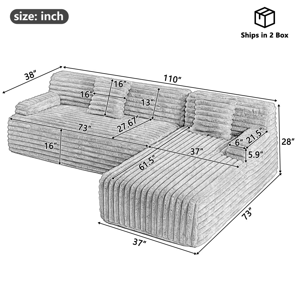 110" Modular Sectional Sofa - L Shaped Cloud Couch - Upholstered Free-combined Couches for Living Room & Bedroom