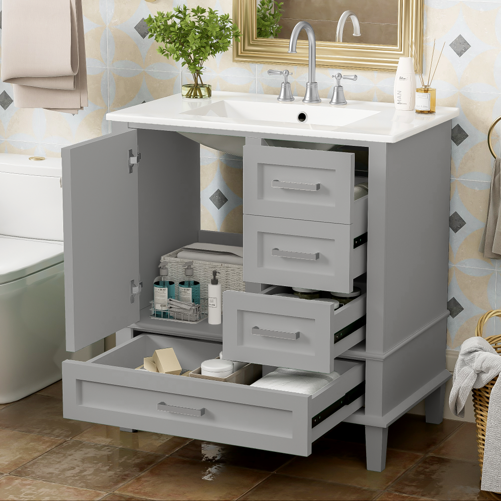 30" Bathroom Vanity Cabinet with Sink Combo Set - Bathroom Storage with Soft Closing Doors and 3 Drawers - Solid Wood Frame for Bathroom