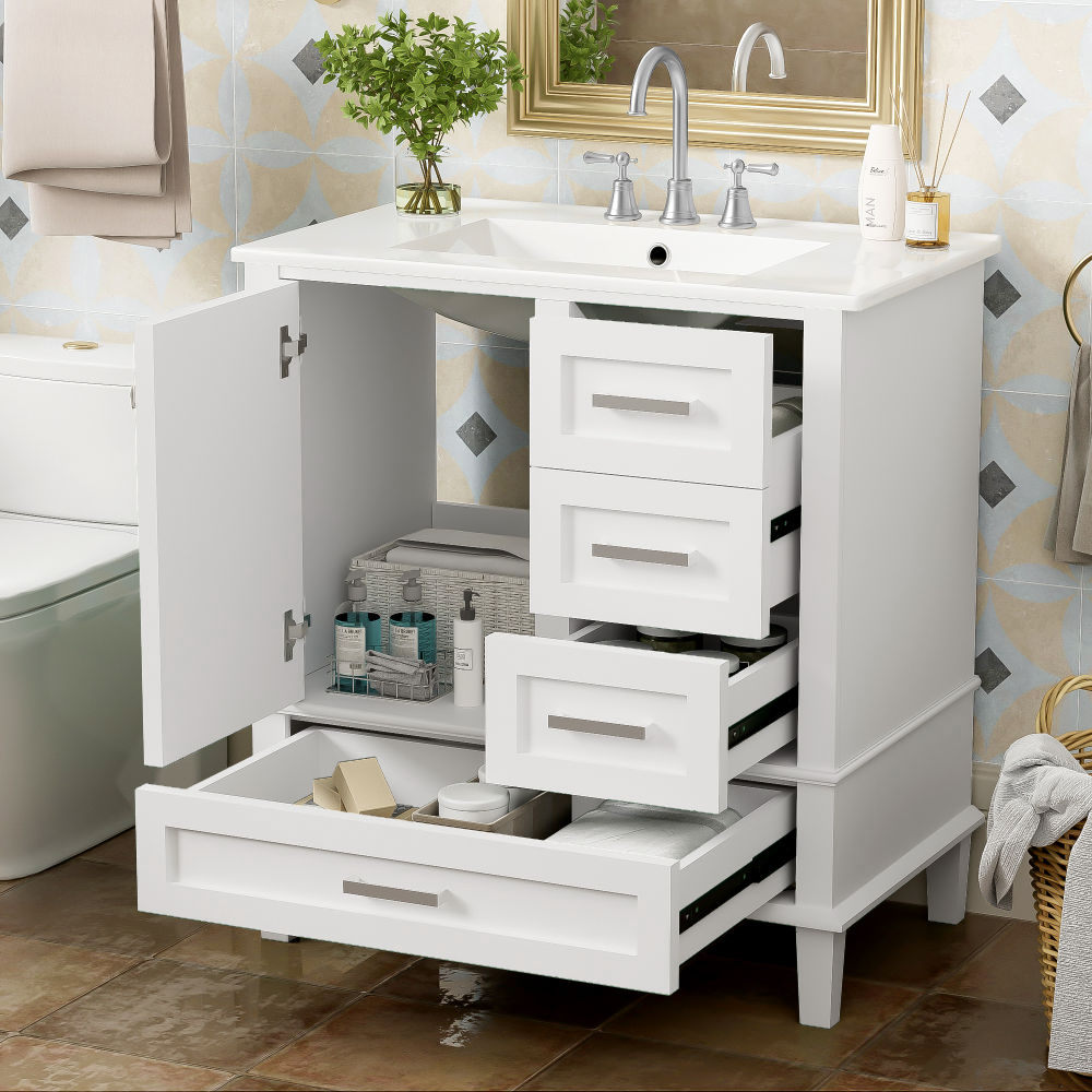 30" Bathroom Vanity Cabinet with Sink Combo Set - Bathroom Storage with Soft Closing Doors and 3 Drawers - Solid Wood Frame for Bathroom