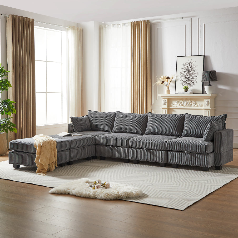 113'' Modular Sectional Corduroy Sofa - U Shaped Couch with Storage - Sectional Sleepr Couches for Living Room & Bedroom & Gaming Room