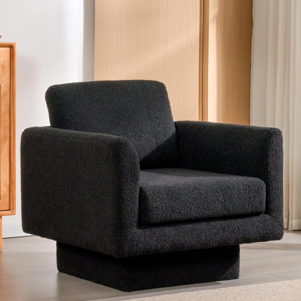 30" Swivel Accent Chair - Teddy Sherpa Armchair - Thick Padded Single Lounge Sofa - Upholstered Comfy Barrel Chair - Reading Club Chair for Living Room & Bedroom
