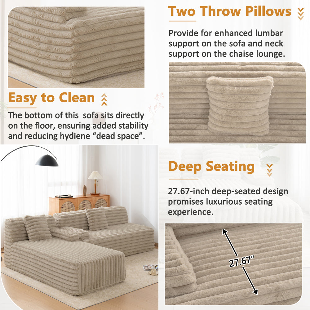 110" Modular Sectional Sofa - L Shaped Cloud Couch - Upholstered Free-combined Couches for Living Room & Bedroom