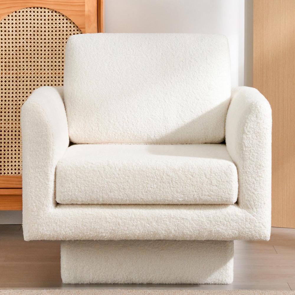 30" Swivel Accent Chair - Teddy Sherpa Armchair - Thick Padded Single Lounge Sofa - Upholstered Comfy Barrel Chair - Reading Club Chair for Living Room & Bedroom