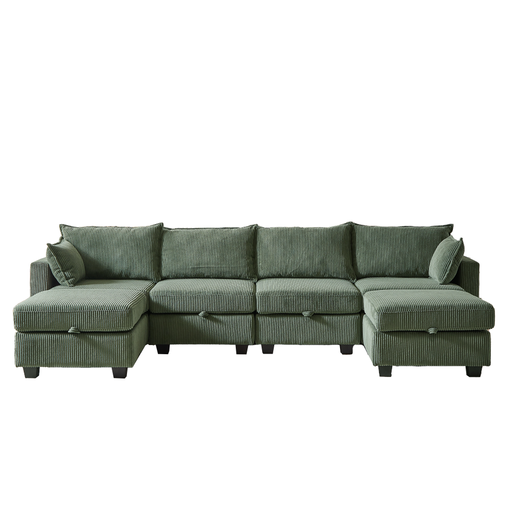 113'' Modular Sectional Corduroy Sofa - U Shaped Couch with Storage - Sectional Sleepr Couches for Living Room & Bedroom & Gaming Room