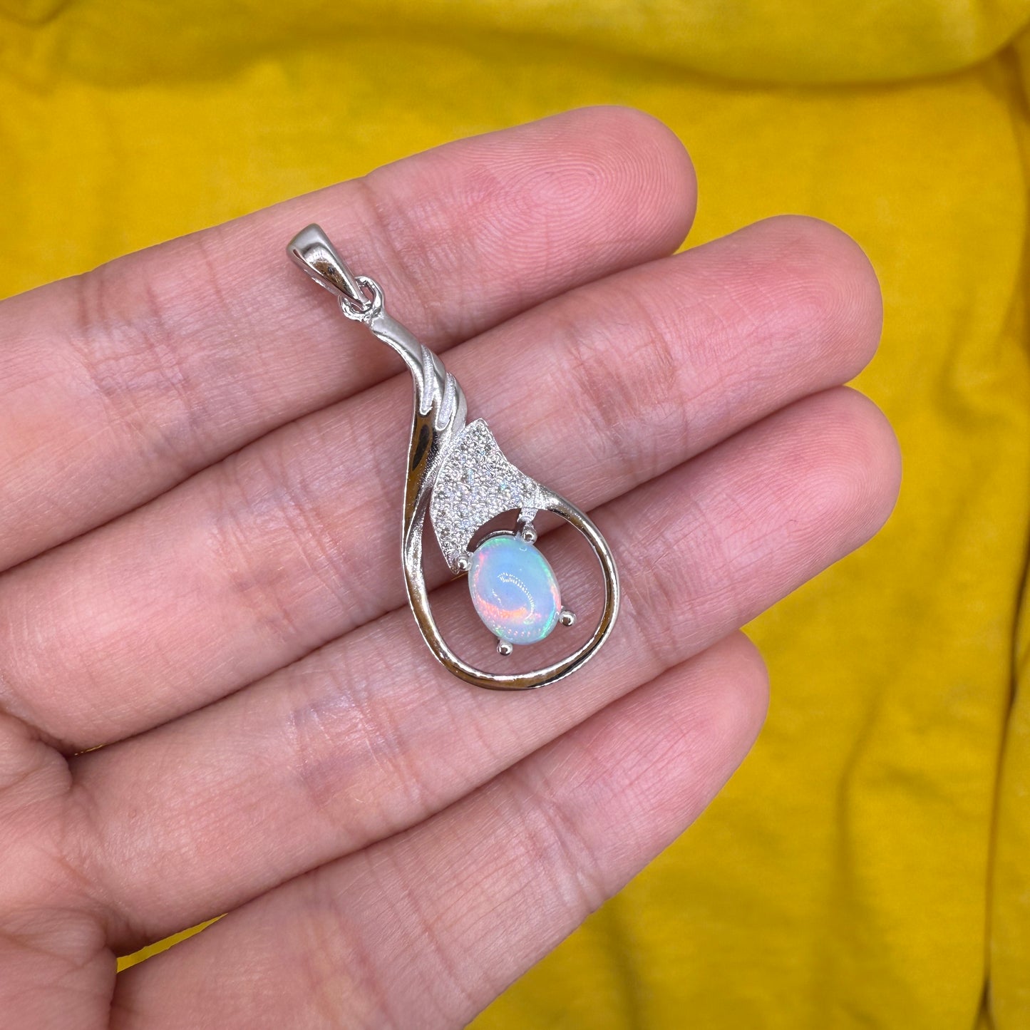 925 Sterling Silver Pendant 7x5mm Oval Natural Opal Gemstone Zircon Teardrop Women Bridal Jewelry Gift for Her, Mother, Sister