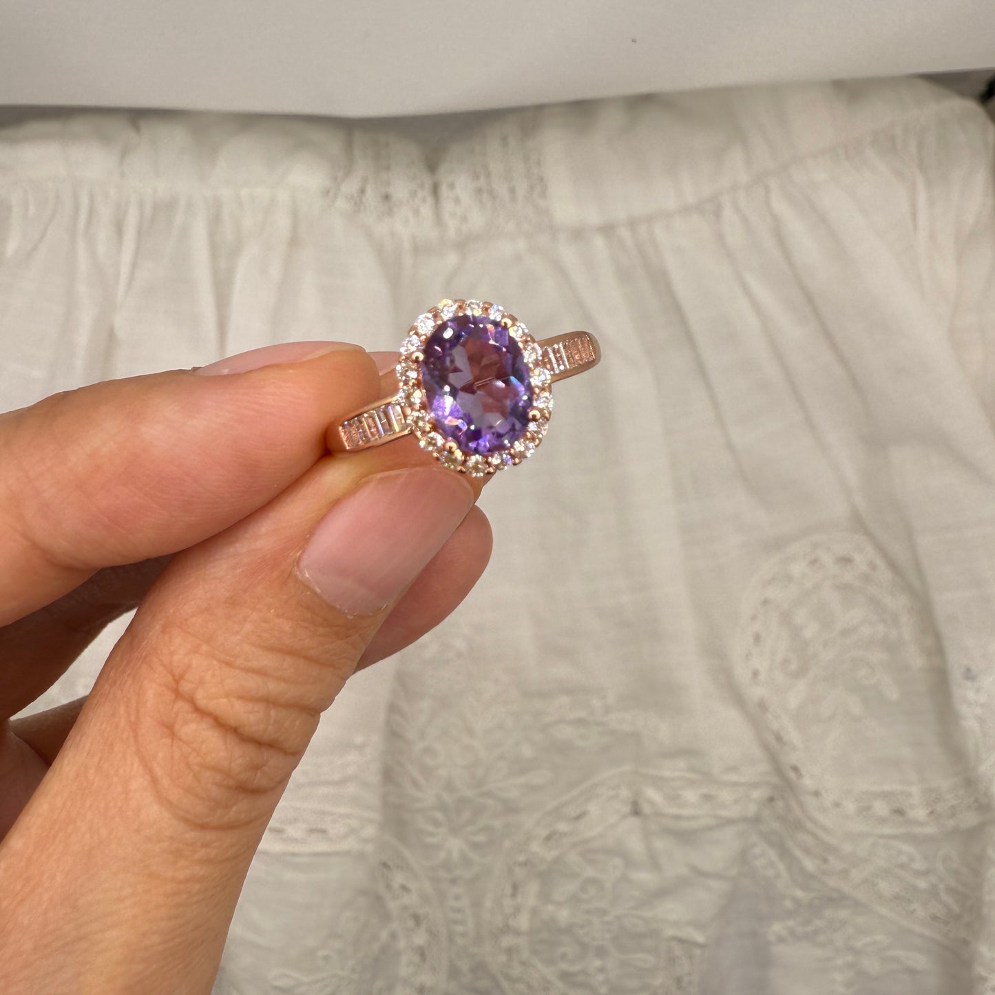 925 Sterling Silver Ring 9x6mm Purple Natural Amethyst Gemstone Zircon Women Bridal Jewelry Gift
