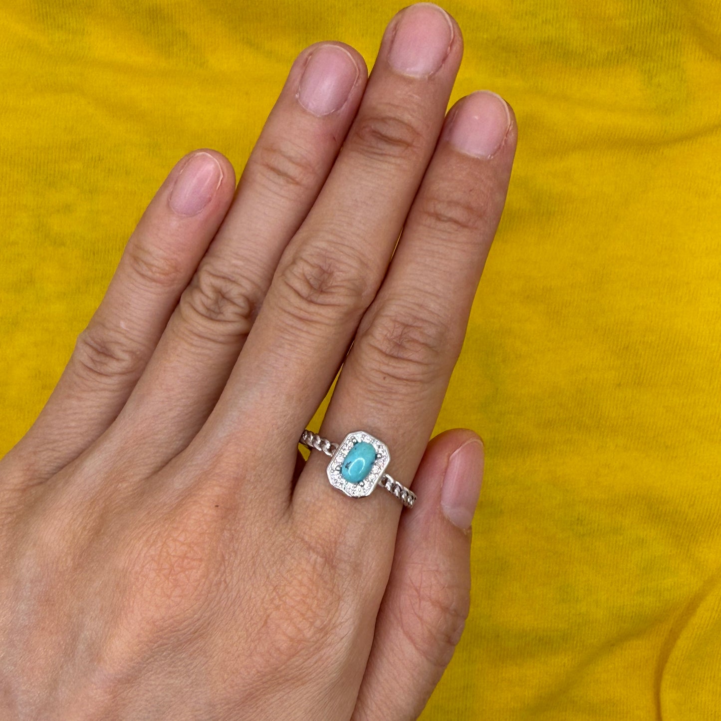 925 Sterling Silver Ring 5x3mm Blue Square Natural Turquoise Gemstone Zircon Women Bridal Jewelry Gift