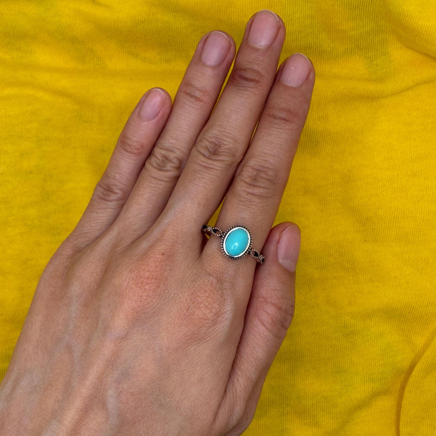 925 Sterling Silver Ring Oval 8x6mm Blue Natural Turquoise Gemstone Boho Women Cute Jewelry Gift for Her, Sister