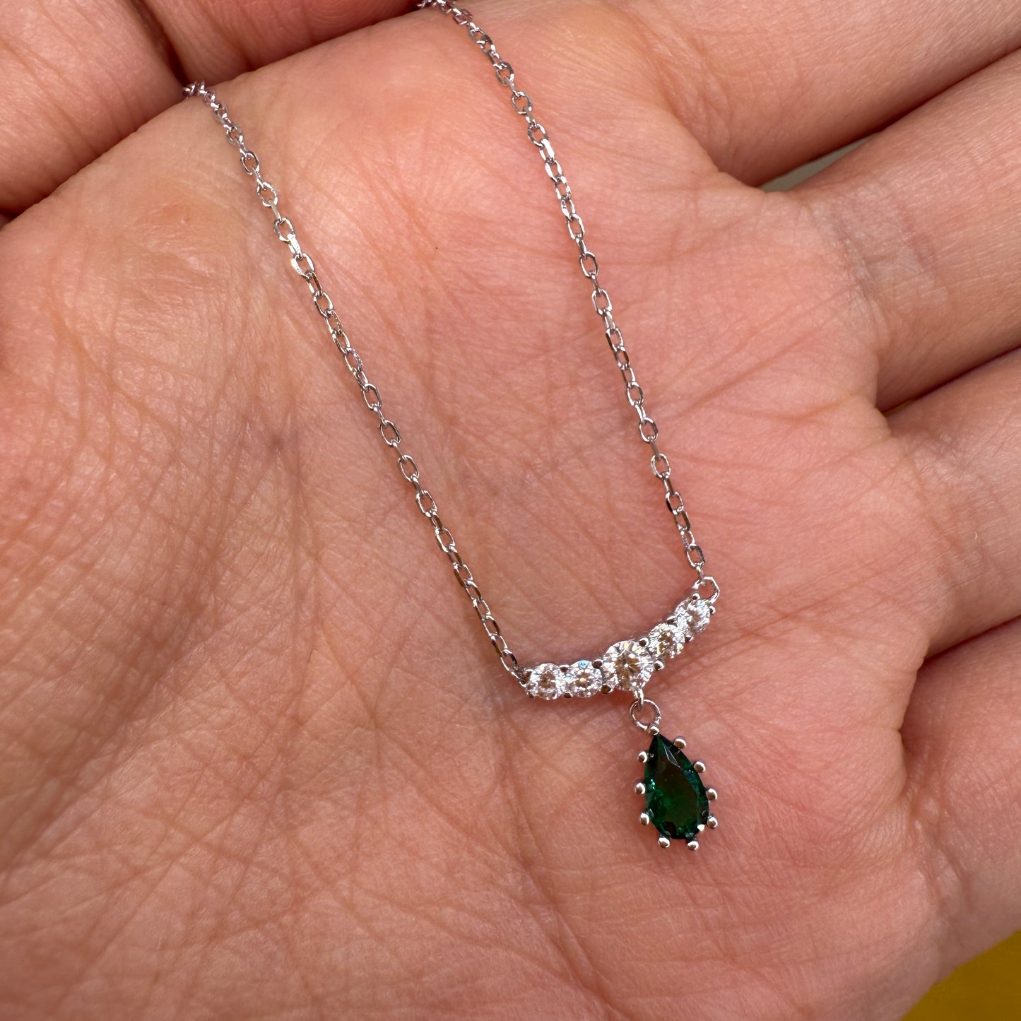 925 Sterling Silver Necklace 5x3mm Green Natural Emerald Gemstone Zircon Teardrop Women Jewelry Gift