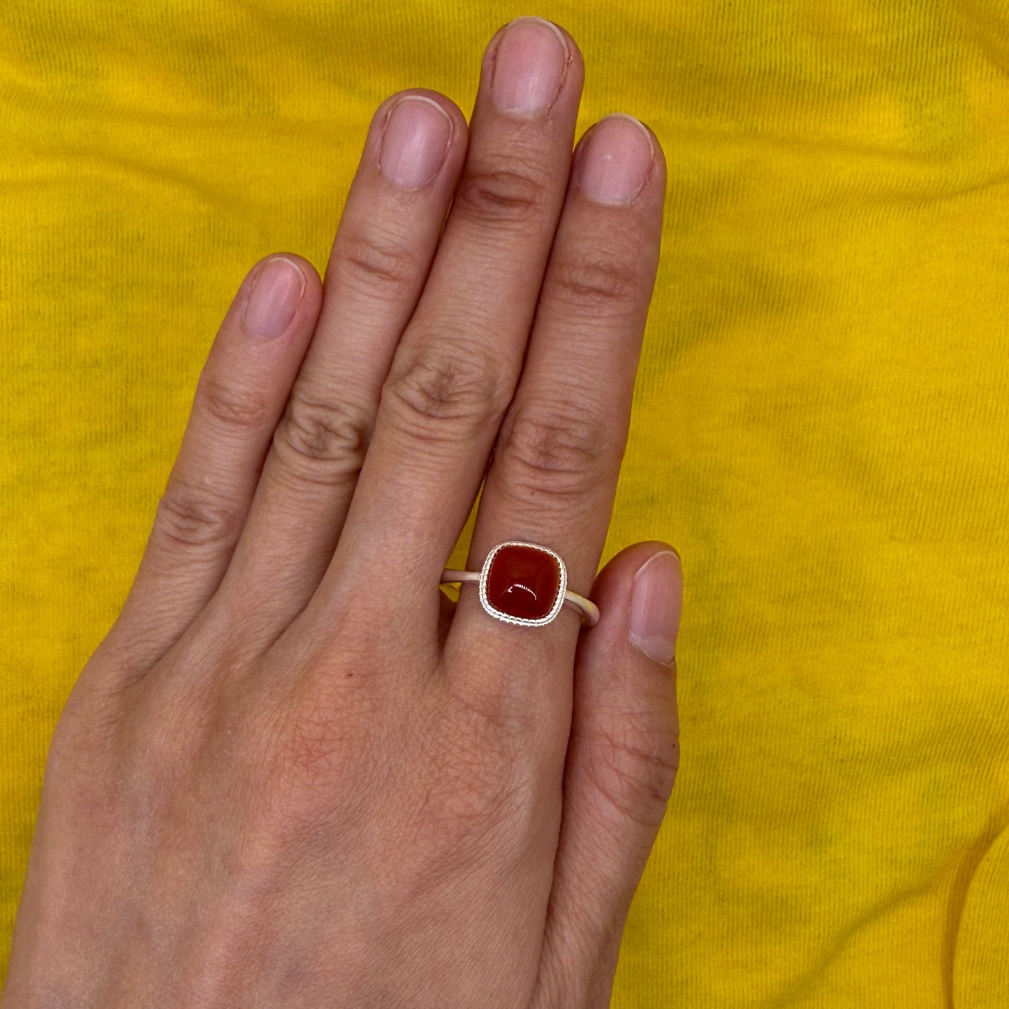 925 Sterling Silver Ring 8mm Square Red Natural Agate Gemstone Women Bridal Jewelry Cute Gift for Her