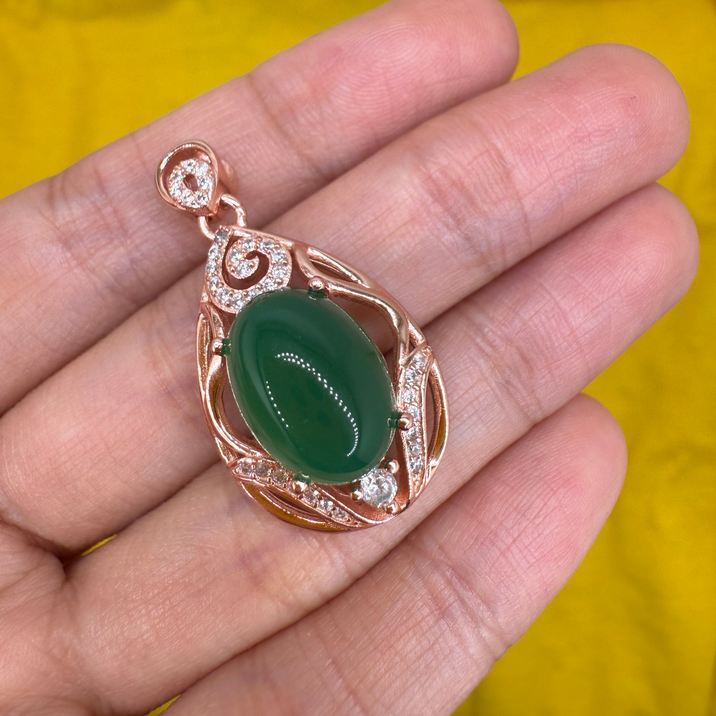 925 Sterling Silver Pendant 14x10mm Oval Green Natural Emerald Gemstone Zircon Women Bridal Jewelry Gift for Her, Sister