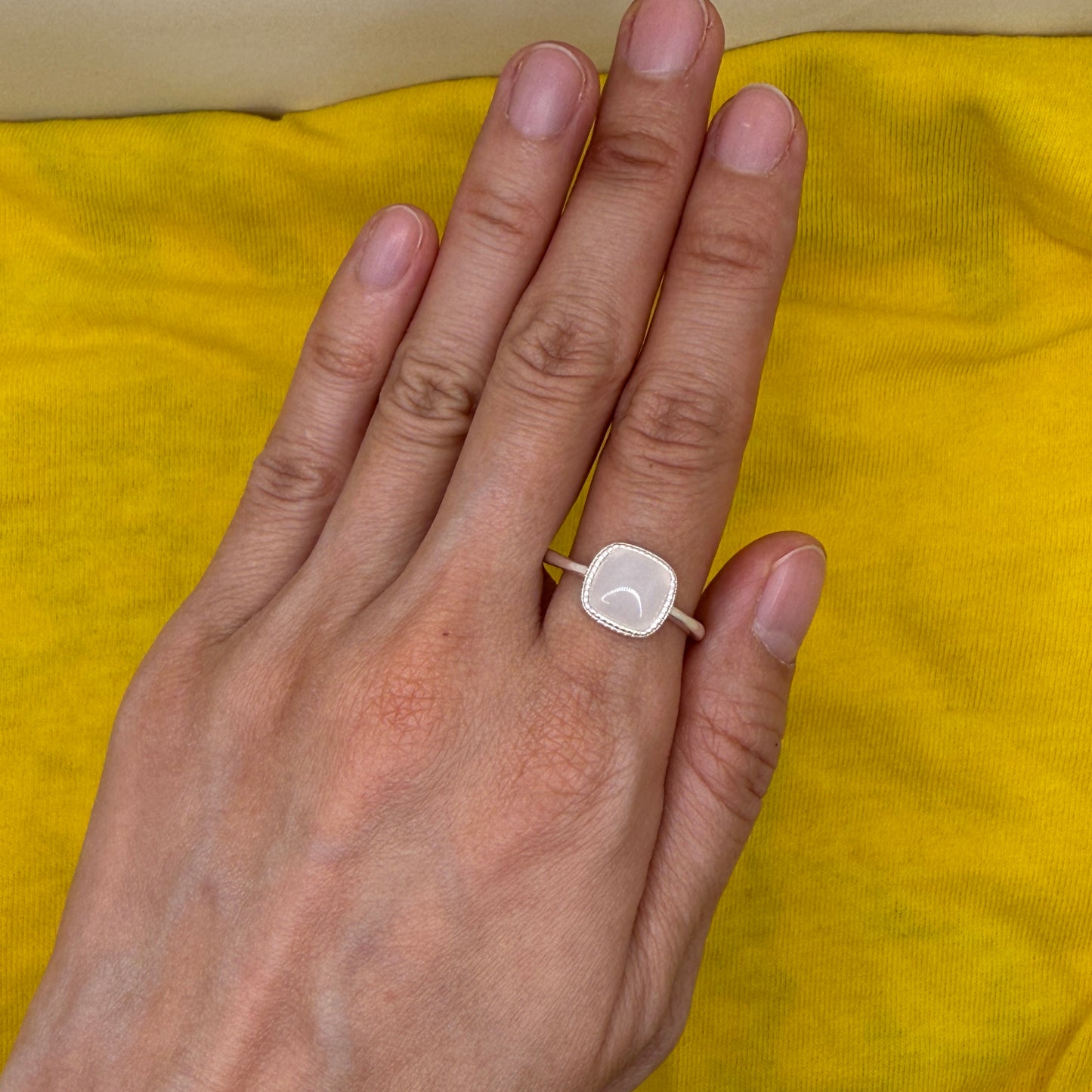 925 Sterling Silver Ring 8mm Square White Natural Nephrite Jade Gemstone Women Bridal Engagement Jewelry Gift for Her