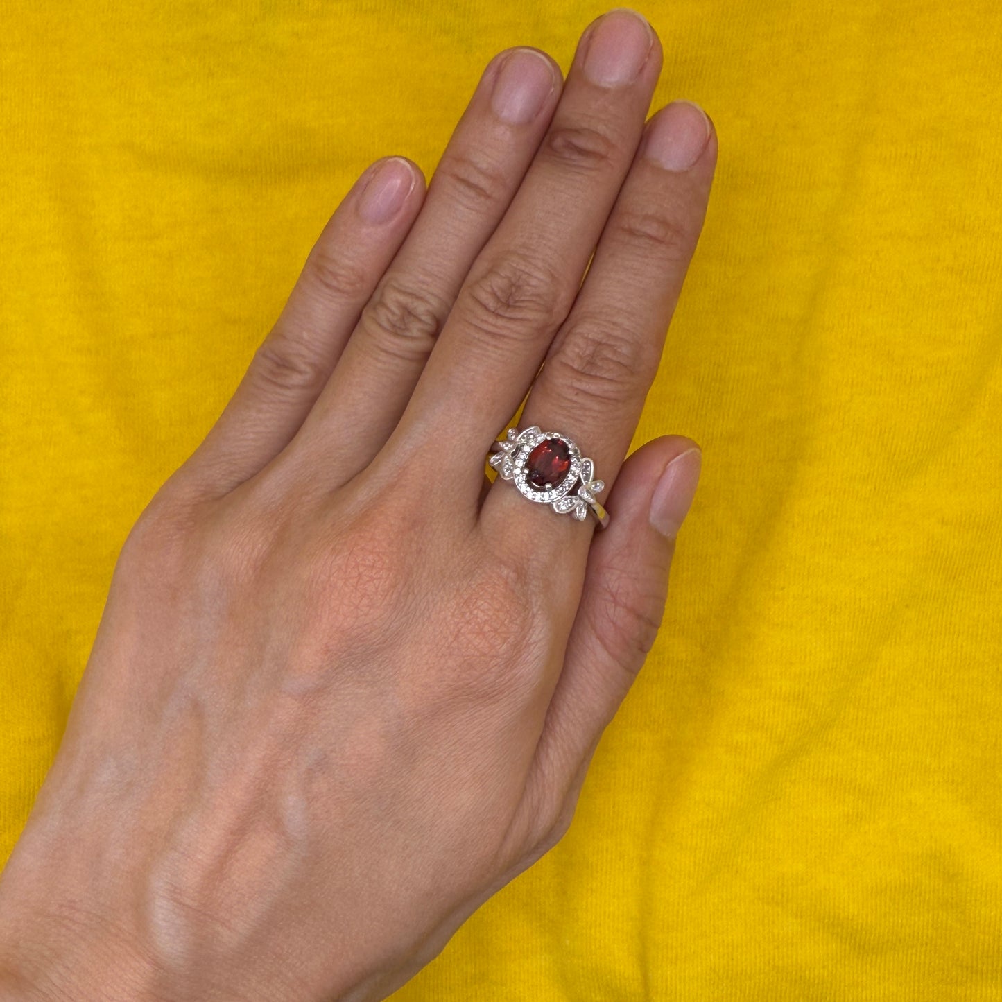 925 Sterling Silver Ring Oval 7x5mm Red Natural Rhodolite Garnet Gemstone Zircon Butterfly Women Bridal Jewelry Gift for Her, Mother