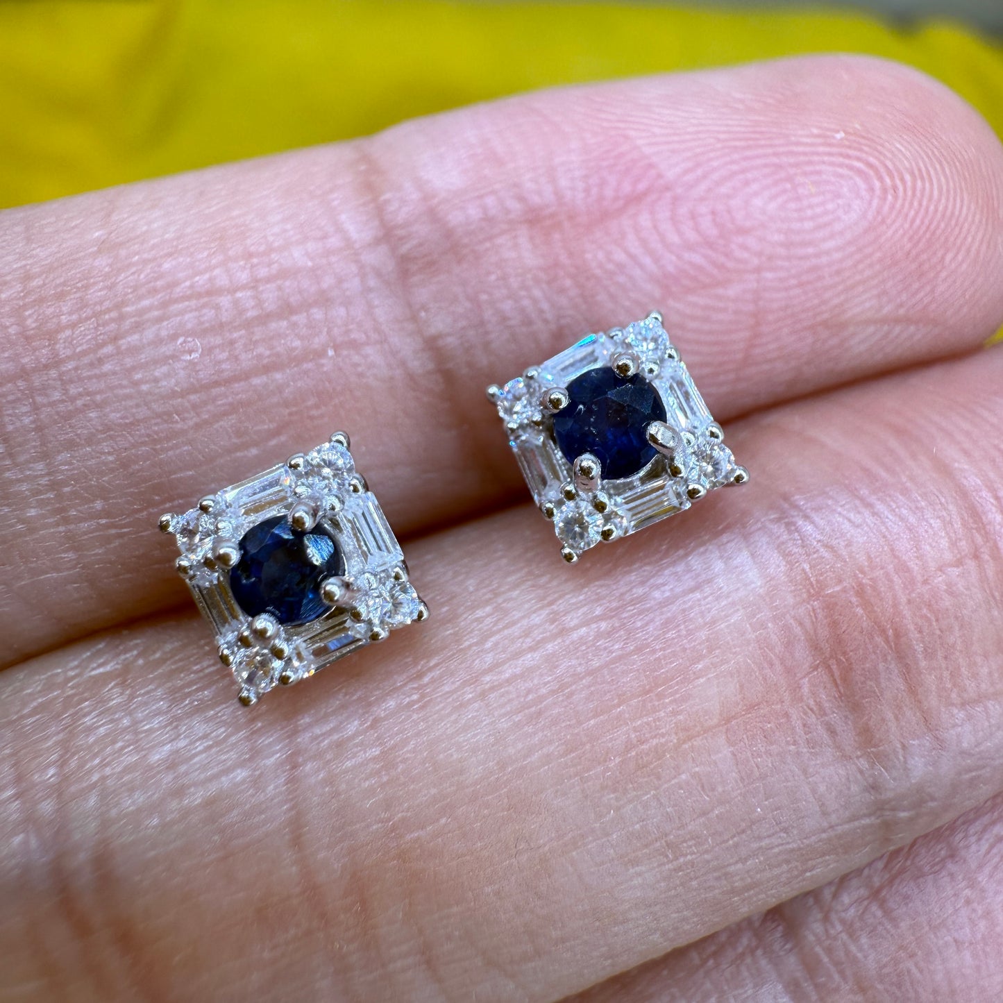 925 Sterling Silver Earrings Cube Stud 3mm Blue Natural Sapphire Gemstone Zircon Women Bridal Engagement Jewelry Gift for Her, Sister, Christmas