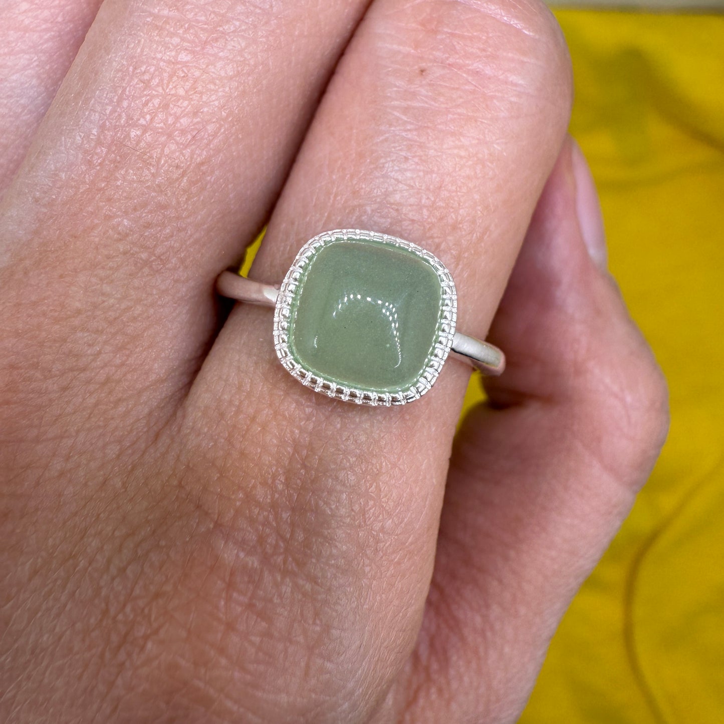 925 Sterling Silver Ring 8mm Square Natural Green Jade Gemstone Women Bridal Engagement Jewelry Gift for Her