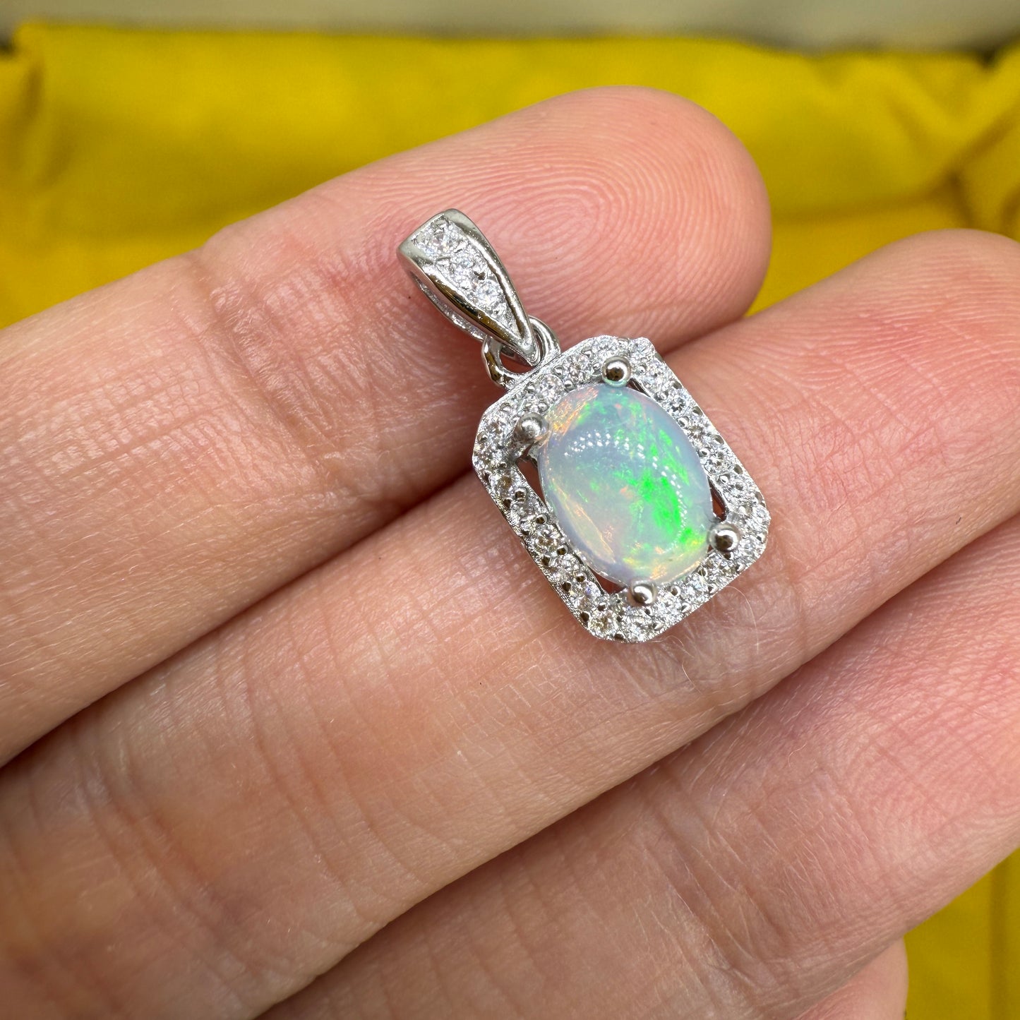 925 Sterling Silver Pendant 7x5mm Oval Natural Opal Gemstone Zircon Bridal Women Jewelry Gift