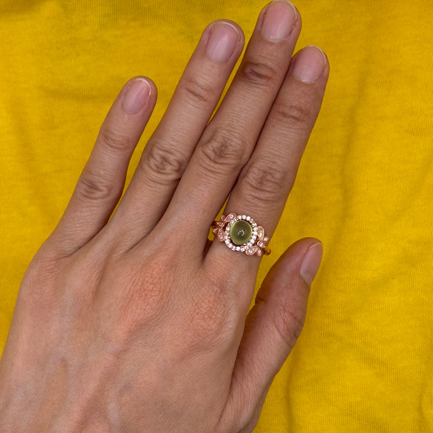 925 Sterling Silver Ring Oval 7x5mm Green Natural Prehnite Gemstone Zircon Butterfly Women Bridal Anniversay Jewelry Gift for Her