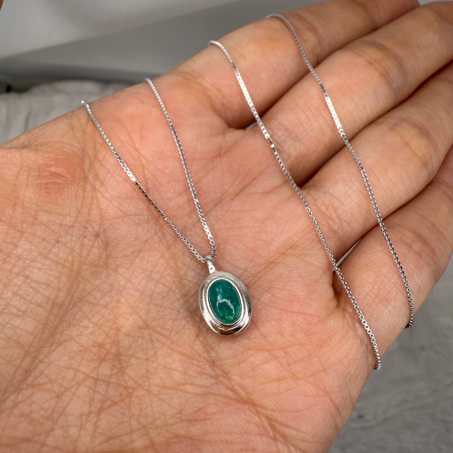 925 Sterling Silver Necklace 6x4mm Oval Blue Natural Turquoise Gemstone Cute Pendant Bridal Women Jewelry Gift