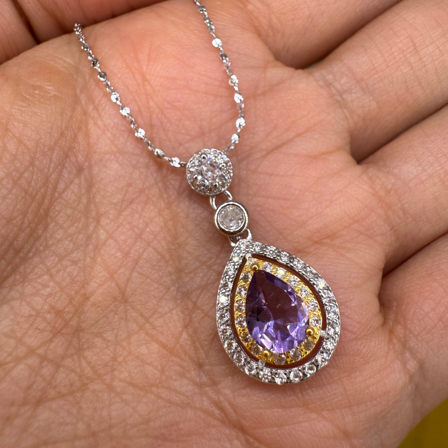 925 Sterling Silver Necklace 8x5mm Purple Natural Amethys Gemstone Zircon Teardrop Women Jewelry Gift