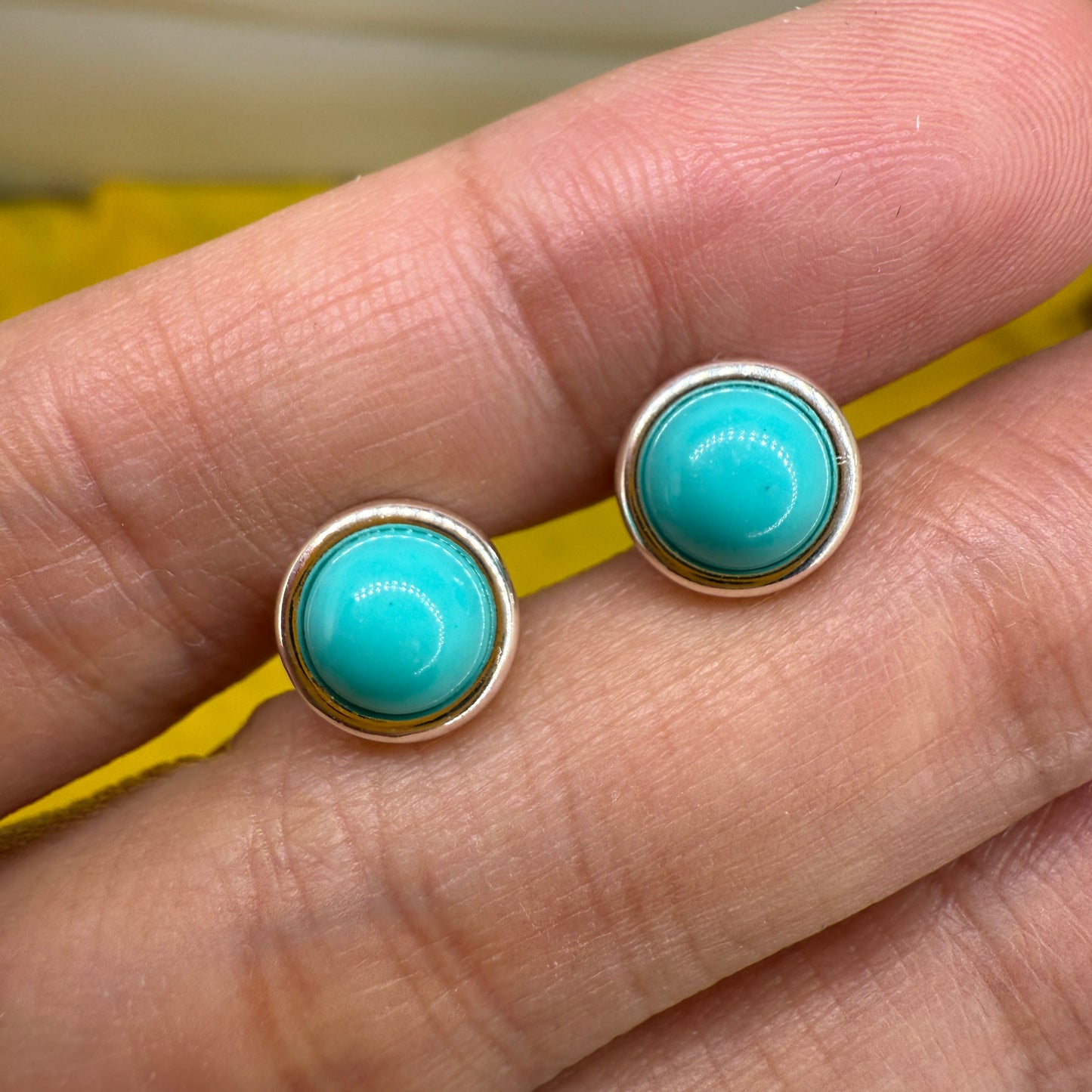 925 Sterling Silver Earrings Round 6mm Natural Blue Turquoise Gemstone Stud Dainty Jewelry Gift for Her, Sister, Christmas