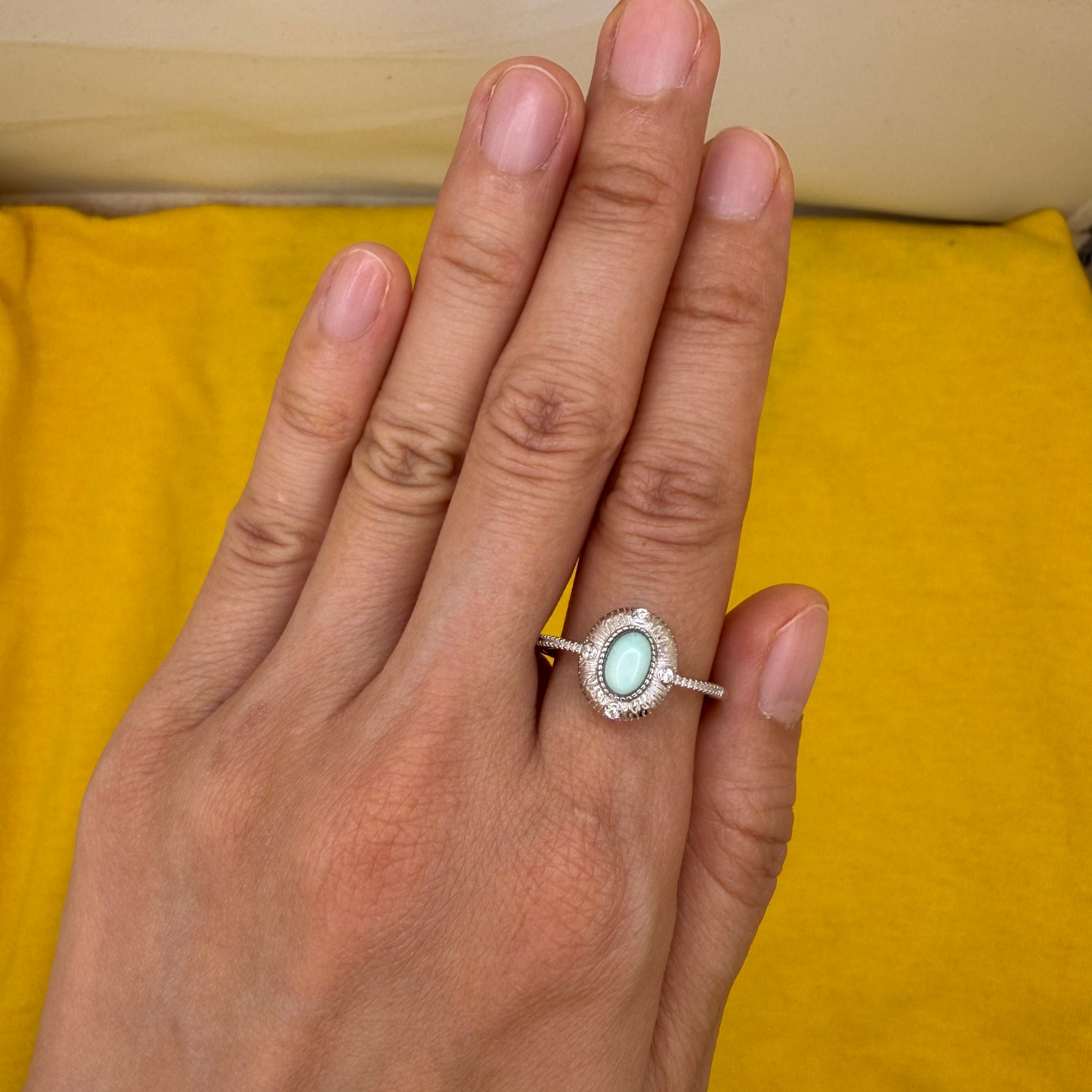 925 Sterling Silver Ring 7x5mm Blue Natural Turquoise Gemstone Zircon Jewelry Bridal Women Gift