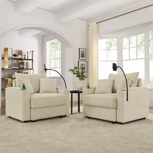 Accent Chair Set of 2 - Modern Sofa Chair with Storage - Deep Seat Couch with Cup Holders & Phone Holder for Living Room & Bedroom & Gaming Room