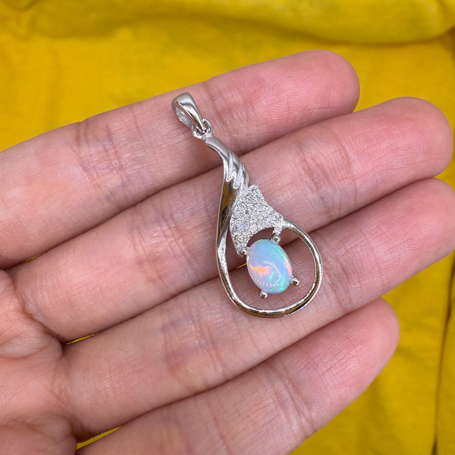 925 Sterling Silver Pendant 7x5mm Oval Natural Opal Gemstone Zircon Teardrop Women Bridal Jewelry Gift for Her, Mother, Sister