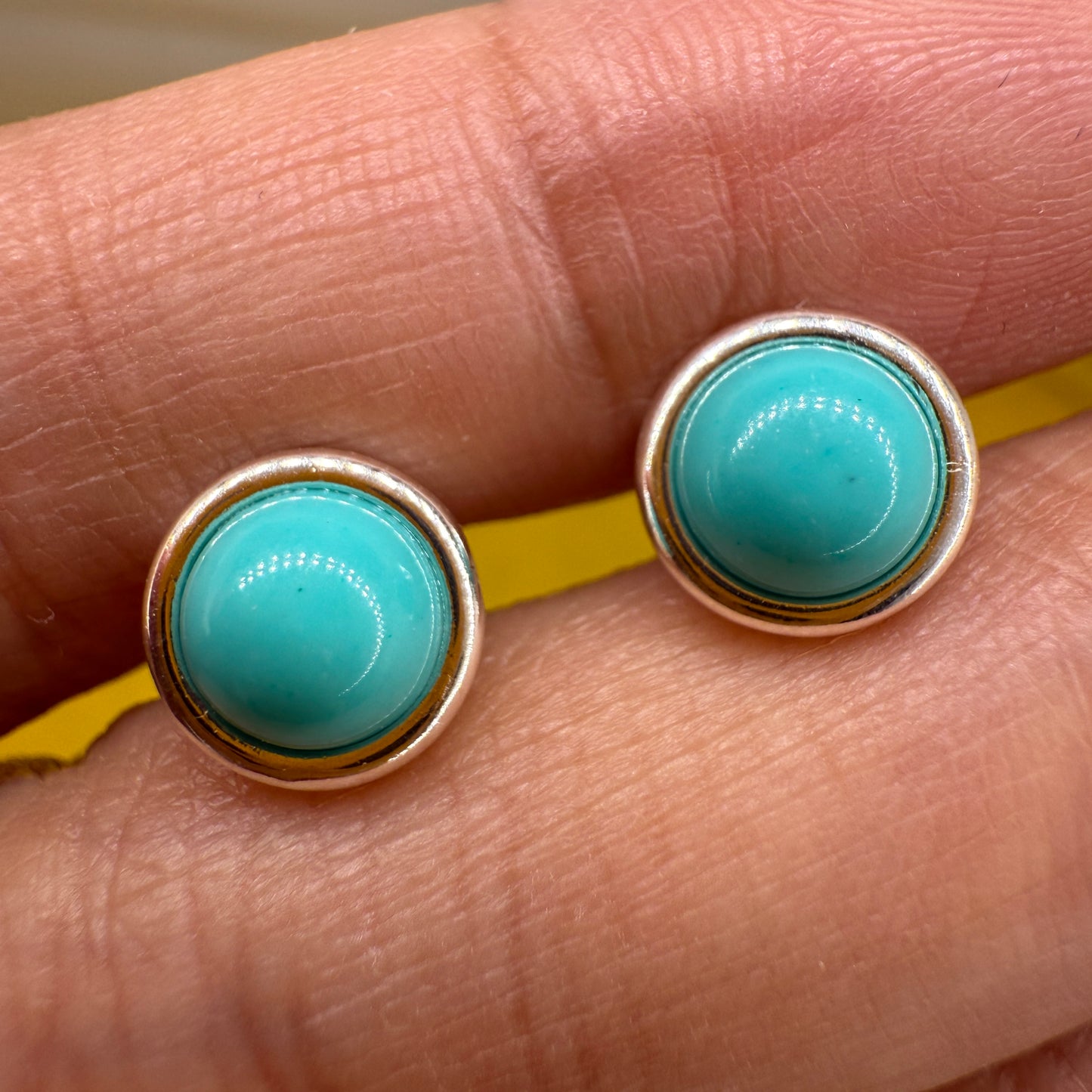 925 Sterling Silver Earrings Round 6mm Natural Blue Turquoise Gemstone Stud Dainty Jewelry Gift for Her, Sister, Christmas