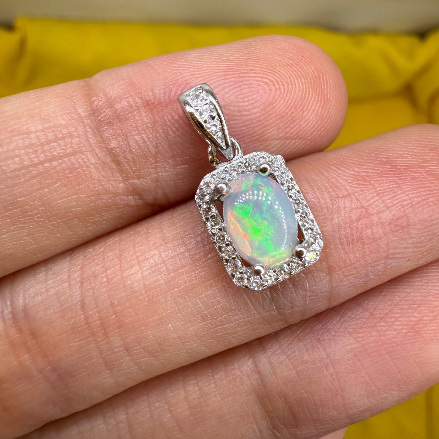 925 Sterling Silver Pendant 7x5mm Oval Natural Opal Gemstone Zircon Bridal Women Jewelry Gift